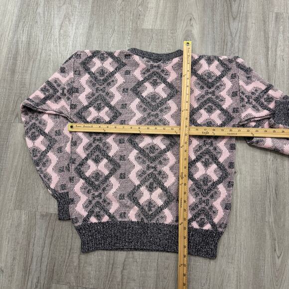 Vintage Ferruche Sweater Men's XL Pink Gray Geometric Knit Crewneck 90s Grandpa - Picture 6 of 6
